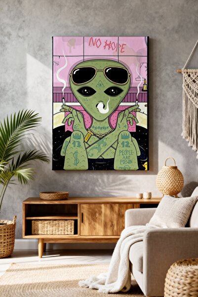 ART NEST DEKOR YEŞİL UZAYLI CANVAS TABLO