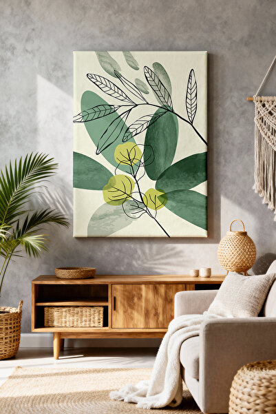 ART NEST DEKOR BOHEM YEŞİL YAPRAKLAR CANVAS TABLO