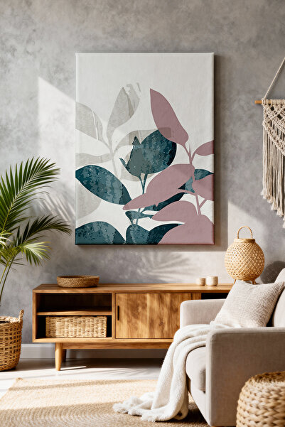 ART NEST DEKOR BOHEM BÜYÜK PETROL MAVİSİ YAPRAK CANVAS TABLO
