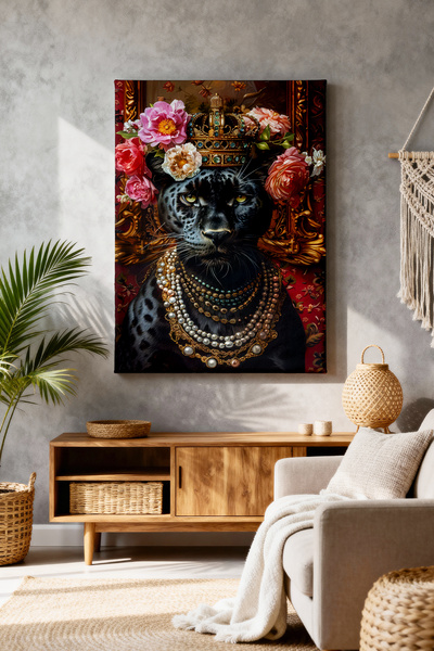 ART NEST DEKOR GÜLLÜ SİYAH LEOPAR CANVAS TABLO