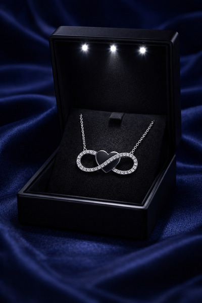 KAR DİAMOND 925 Ayar Gümüş Rodium Kaplama Sonsuzluk Kalp Taşlı Kolye Sertifik...