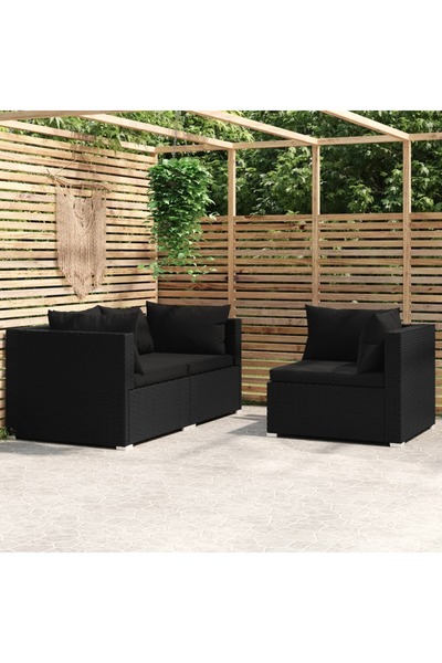 vidaxl 3 Piece Garden Lounge Set with Cushions Black Poly Rattan