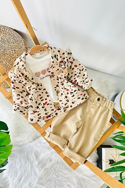 Minigimin Cicileri My Little One's Hearts in Leopard Jacket Printed Girls' 3-...