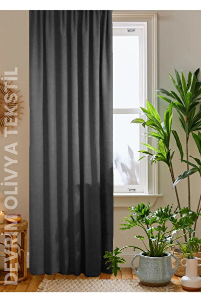 SHY TEKSTİL Luxury First-Class Elegance Home Daily Series Anthracite Color Honeycomb Velvet Textured Island Backdrop Curtain