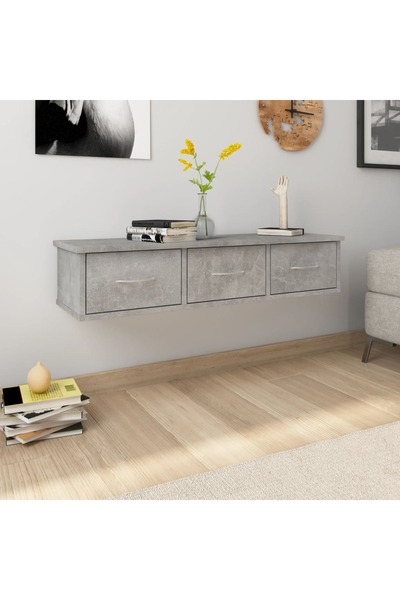 vidaxl رف أدراج جداري، لون رمادي خرساني، 88 × 26 × 18.5 سم، مصنوع من الخشب المصنّع