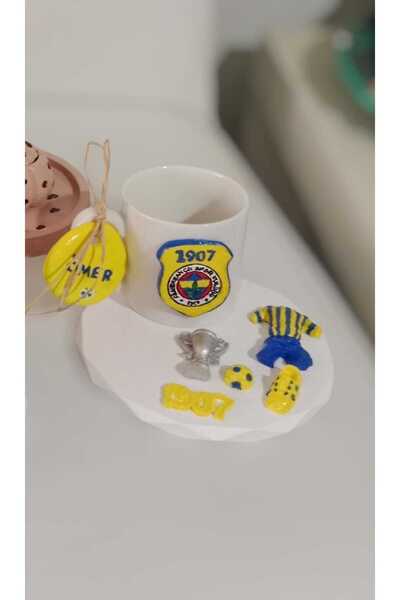 e&e süs dükkanı Sarı lacivert fenerbahçe temalı kahve fincanı modeli