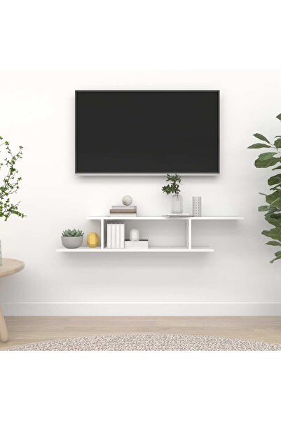 vidaxl Wall-Mounted TV Shelf White 125x18x23 cm Engineered Wood