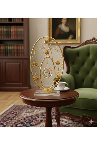 Decodelight Gold Metal Gül Çiçek Desenli Oval Cam Tabanlı Kristal Baloncuklu ...