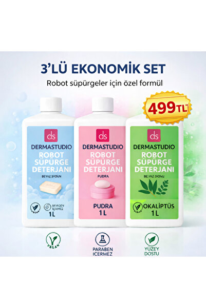 DERMASTUDİO Robot Supurge Deterjani 3’lu Ekonomik Set 1L + 1L + 1L (499 TL Av...