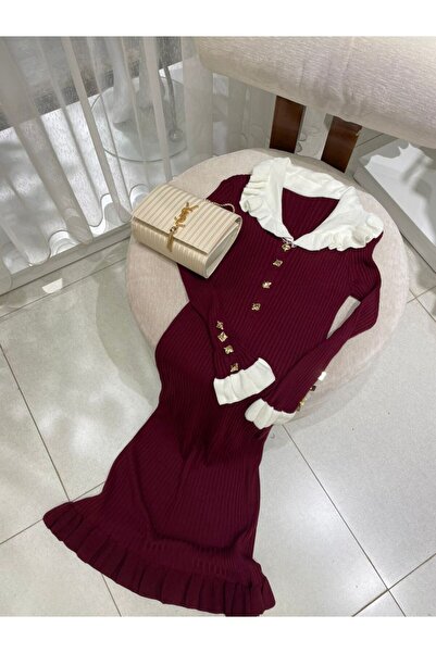 Abalı Yeni sezon triko kadın kışlık elbise Samara model