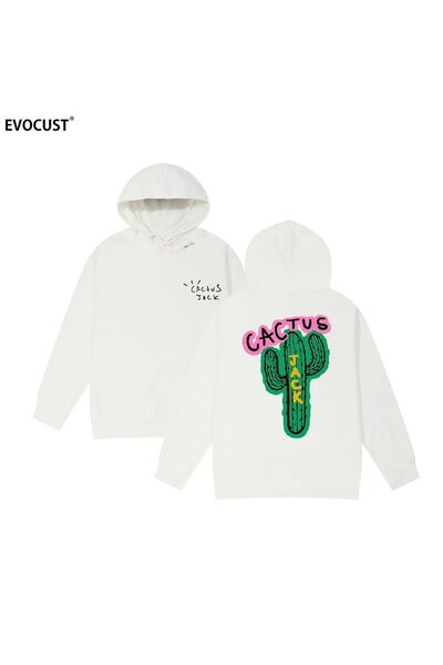 White Fox Cactus Jack Kaktüs Baskılı Kapüşonlu Sweatshirt - Siyah & Beyaz