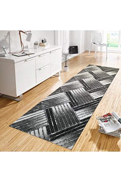 OEM Amira Anti-Slip Rug, Grey with Black, Polyester, 80 x 300 cm