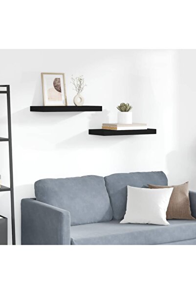 vidaxl رفوف جدارية عائمة، قطعتان، أسود، 50×23×3.8 سم، مصنوعة من خشب MDF