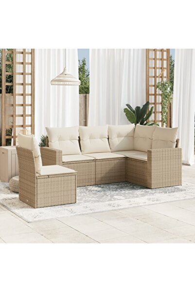 vidaxl 5 Piece Garden Sofa Set with Cushions Beige Poly Rattan