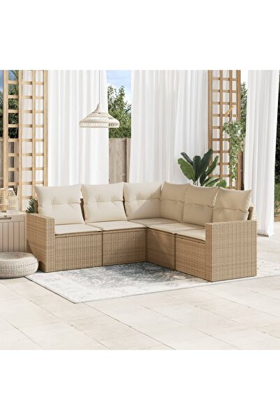 vidaxl 5 Piece Garden Sofa Set with Cushions Beige Poly Rattan