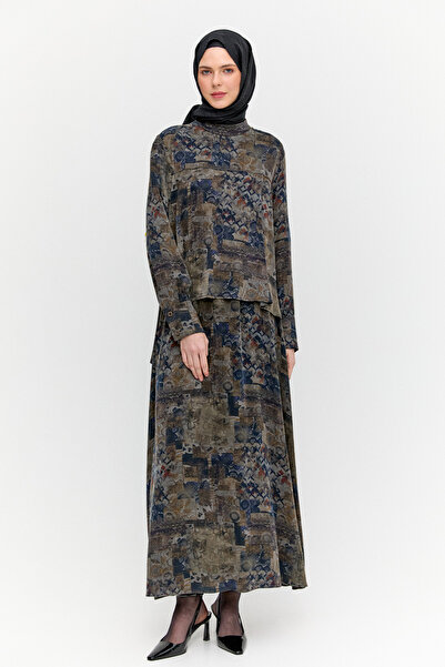 Setrms Pelerin Detaylı Desenli Elbise