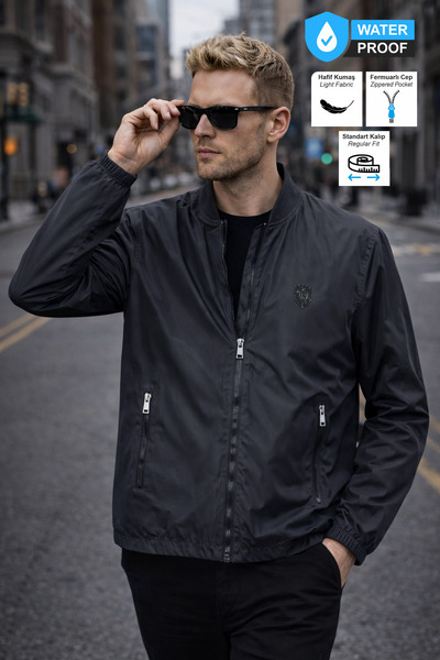 BESSA Smoked Waterproof College Collar Regular Fit Zippered Pocket Lined Transitional Men's Coat