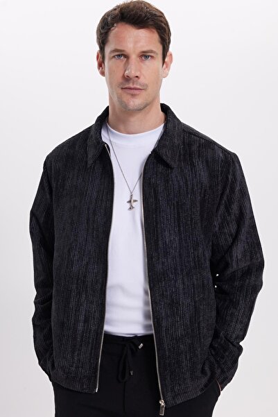 Tudors Erkek Relax Fit Rahat Kesim Fitilli Fermuarlı Astarlı Cepli Kolej Siya...