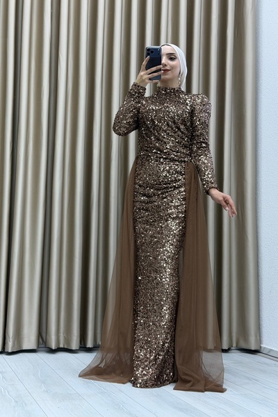 Matik Abiyem Pipe Sequin and Tulle Evening Dress