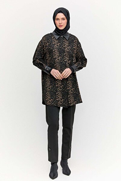 Setrms Deri Detaylı Leoparlı Tunik
