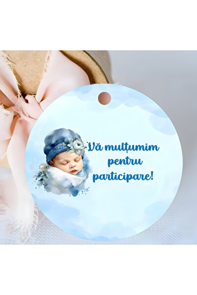 Invitatii Originale Etichete marturii botez SWEET BLUE BABY (3.8 cm) -Set 50 buc