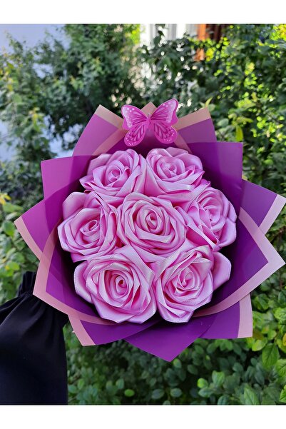 BUKET DÜNYASI 7 Li Solmayan Gül Buketi PEMBE GÜL DIŞI MOR