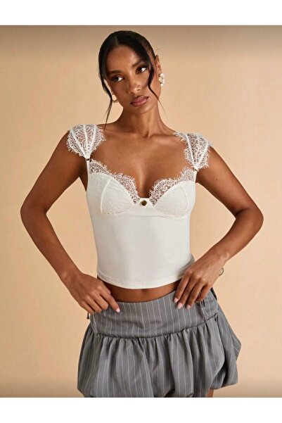 La Saade Iconic Lace Bustier Top – Stylish Bustier Blouse with Lace Detailing