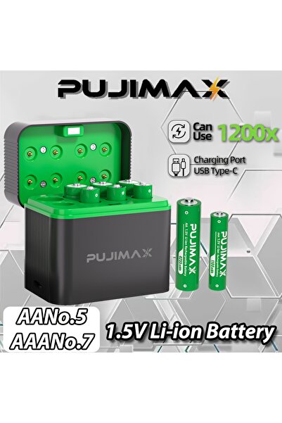 PUJIMAX بطارية ليثيوم قابلة لإعادة الشحن AA+AAA بقوة 1.5 فولت + علبة شحن بثما...