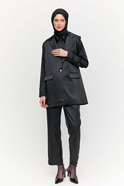 Setrms Çizgili Saten Yelekli İkili Takım