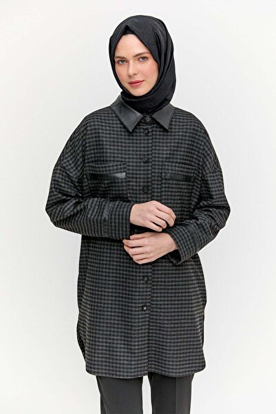 Setrms Deri Detaylı Kareli Ceket