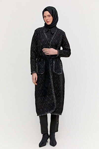 Setrms Simli Zikzak Desenli Kuşaklı Triko Hırka