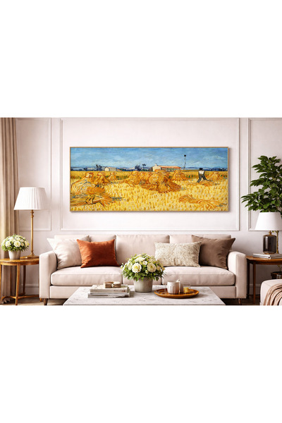 woodhomeworks Tek Parça Gerçek Ahşap Yatay Panorama Çerçeveli Tablo van gogh