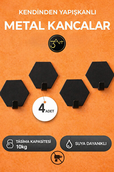 3art Metal 4'lü Kendinden Yapışkanlı Askılık - Güçlü Yapışkanlı Duvar Askısı ...