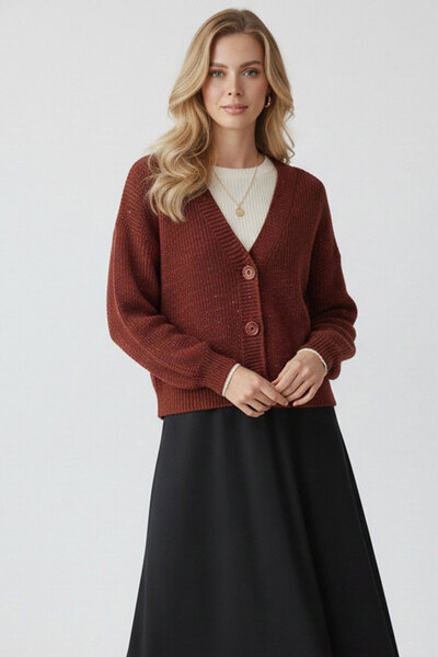 Bigdart Women's Crop Knit Cardigan 15955 - Burgundy