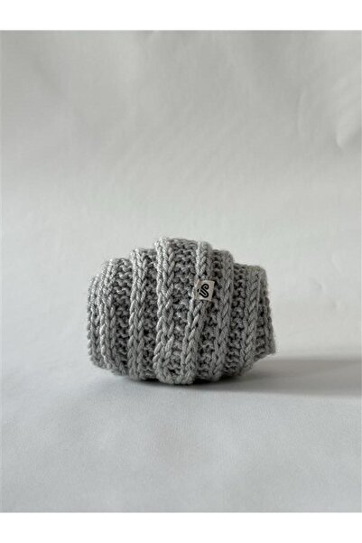 Wilka El Örgüsü Sophie Scarf Mini Kruvasan Atkı / Şal / Boyunluk – Açık Gri