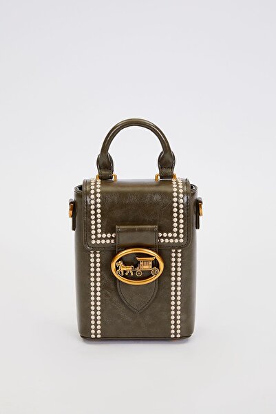 Levidor Green Rectangular Stitched Handbag