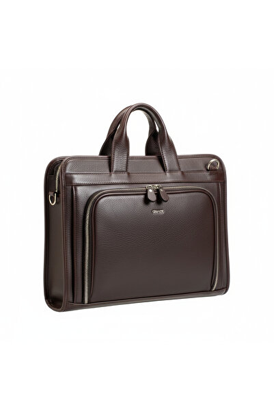 PASSTELL 100% Genuine Leather Unisex Sports Briefcase with Shoulder Strap and Laptop Compartment