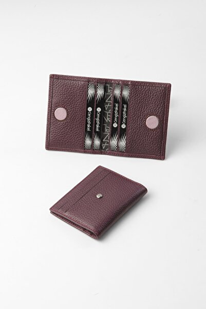 CENGİZ PAKEL Genuine Leather Unisex Card Holder with Hidden Magnet Detail - 2520 - Plum/Lilac