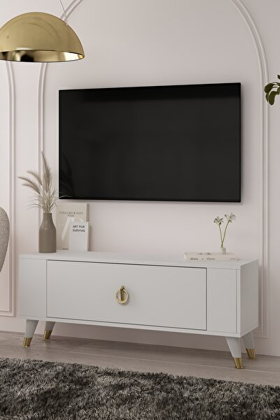 DEMONTE DECOR TV1354DD RETRO-32 TV SEHPASI BEYAZ-ALTIN