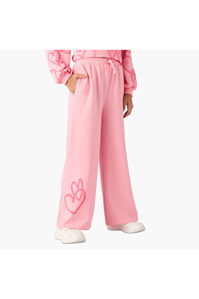Juniors بنطلون رياضي للبنات مزين بطبعة قلوب - قطن