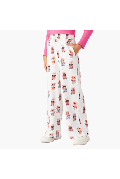 Juniors Girls Track Pants with Bear Print - Cotton