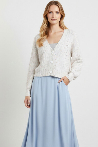 Bigdart Women's Crop Knit Cardigan 15955 - Ecru