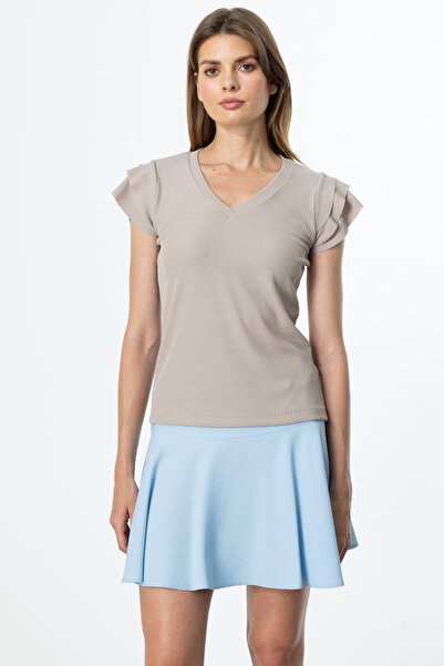 ON Дамска минималистична блуза с V-образно деколте и къси ръкави - Regular Fit