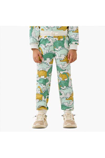 Juniors Dinosaur Print Joggers with Drawstring Closure and Pockets