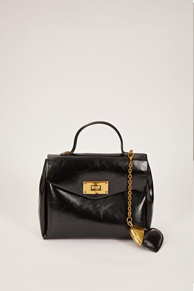 Levidor Siyah Zincirli Kalp Aksesuarlı El Çantası