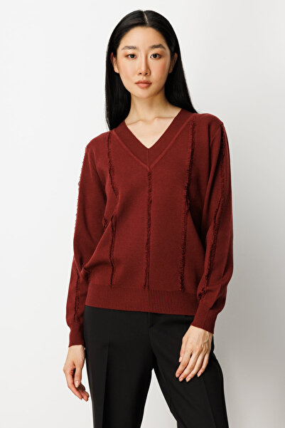 Genel Markalar Yaka Şerit Kırçıllı Triko Kazak