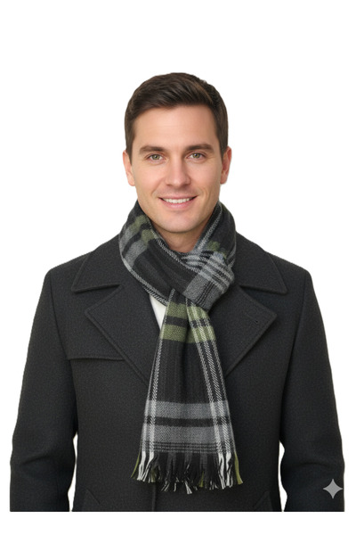 Oppland Men's Winter Scarf Striped Cotton Knitted Tasseled Soft Textured Stylish and Warm Model