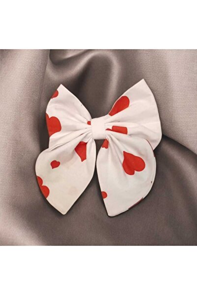 diclecollection White Red Heart Clip Bow Tail Hair Clip