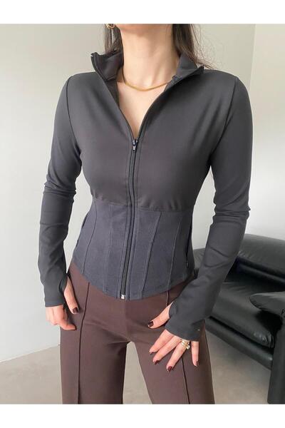 Bade Butik Black Corset Detailed Logo Cardigan