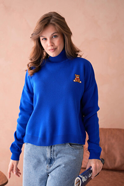 Park Karon Women's Turtleneck Embroidery Detail Soft Textured Basic Knitwear Sweater 214430